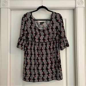 Chic Women's Black and Gray Scoop Neck Patterned Top Y2K